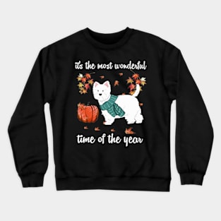 Westie Dog Autumn Fall Most Wonderful Time Maple Gift Crewneck Sweatshirt